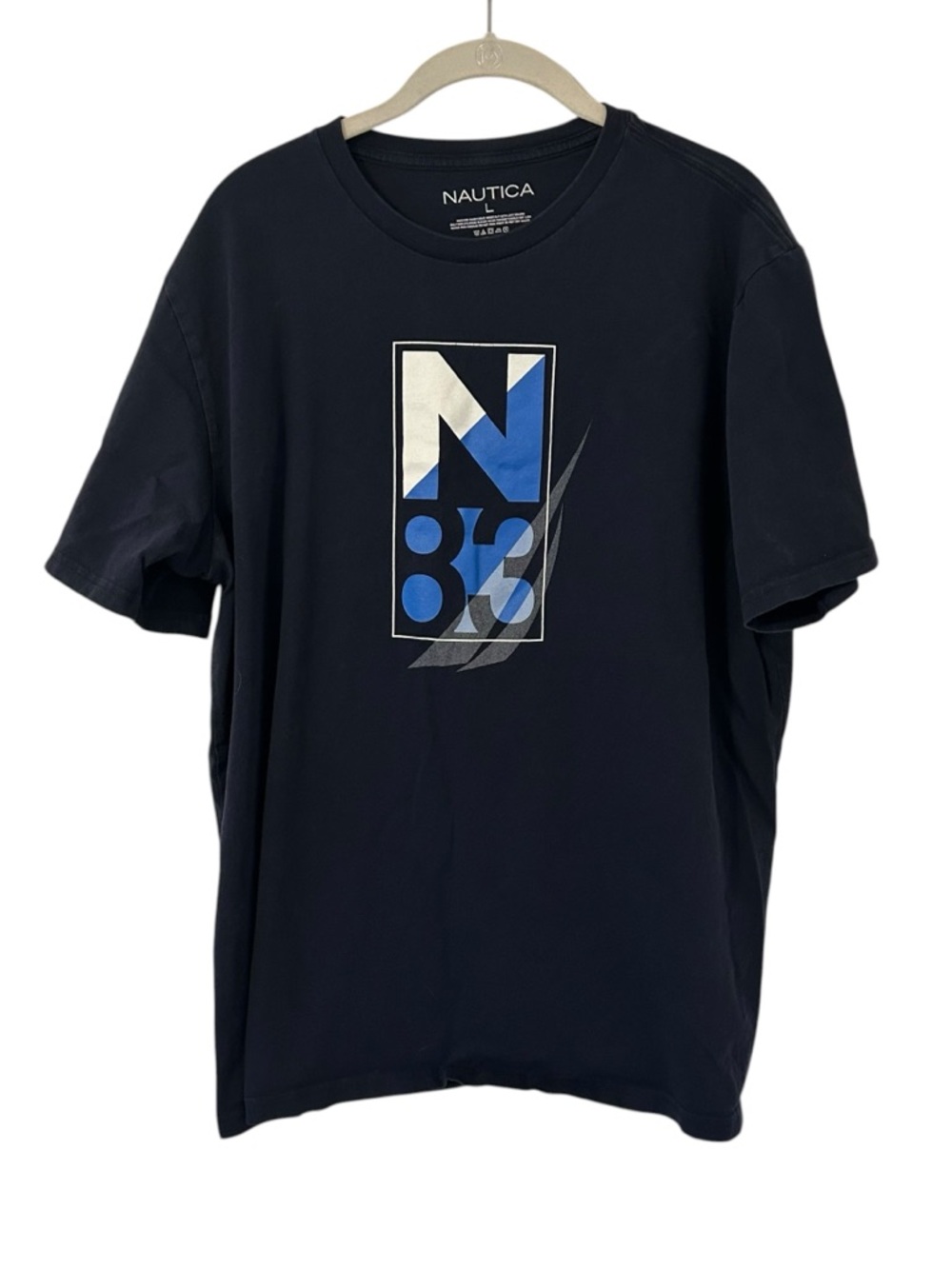 Navy Blue Nautica Top Shirt Casual Tee Cotton Design Men’s Unisex Size Large Fit